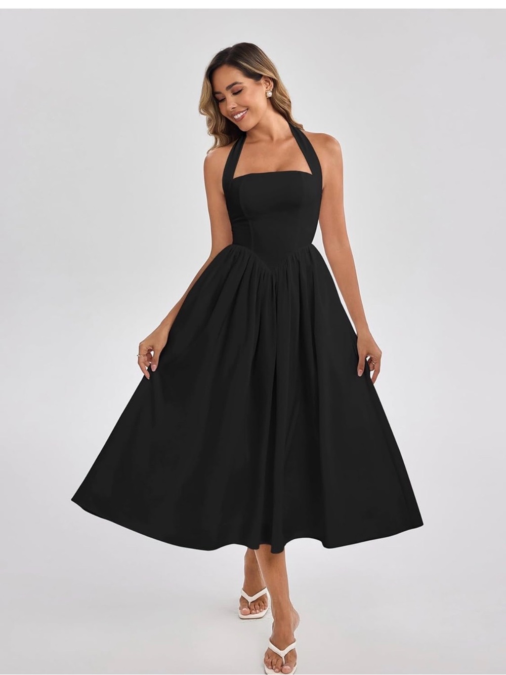 Classic Black Halter Midi Dress